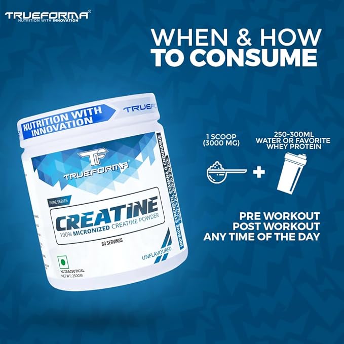 Trueforma Pure Micronized Creatine Monohydrate (250g, 83 Servings) - Unflavoured - Image 6