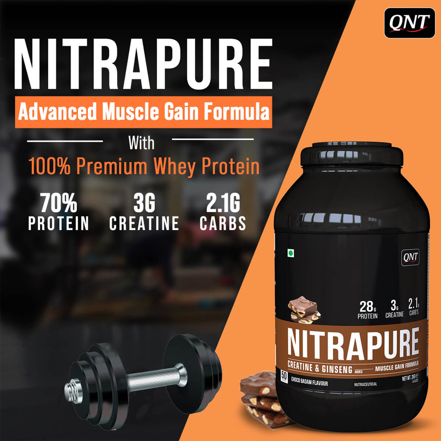 QNT Nitrapure, Blend of Whey Protein Concentrate & Isolate | 2kg | Kesar Malai Kulfi - Image 2