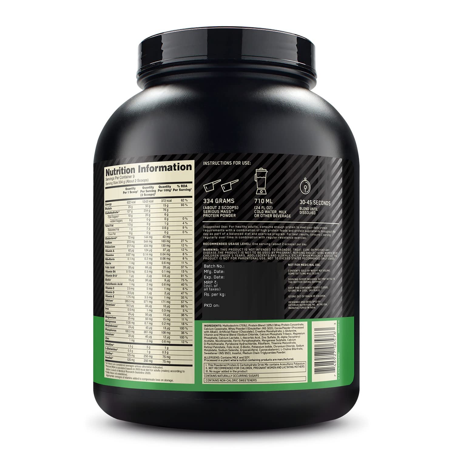 OPTIMUM NUTRITION (ON) Serious Mass Weight Gainer Powder - 3 kg - Image 8