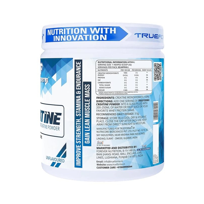 Trueforma Pure Micronized Creatine Monohydrate (250g, 83 Servings) - Unflavoured - Image 2