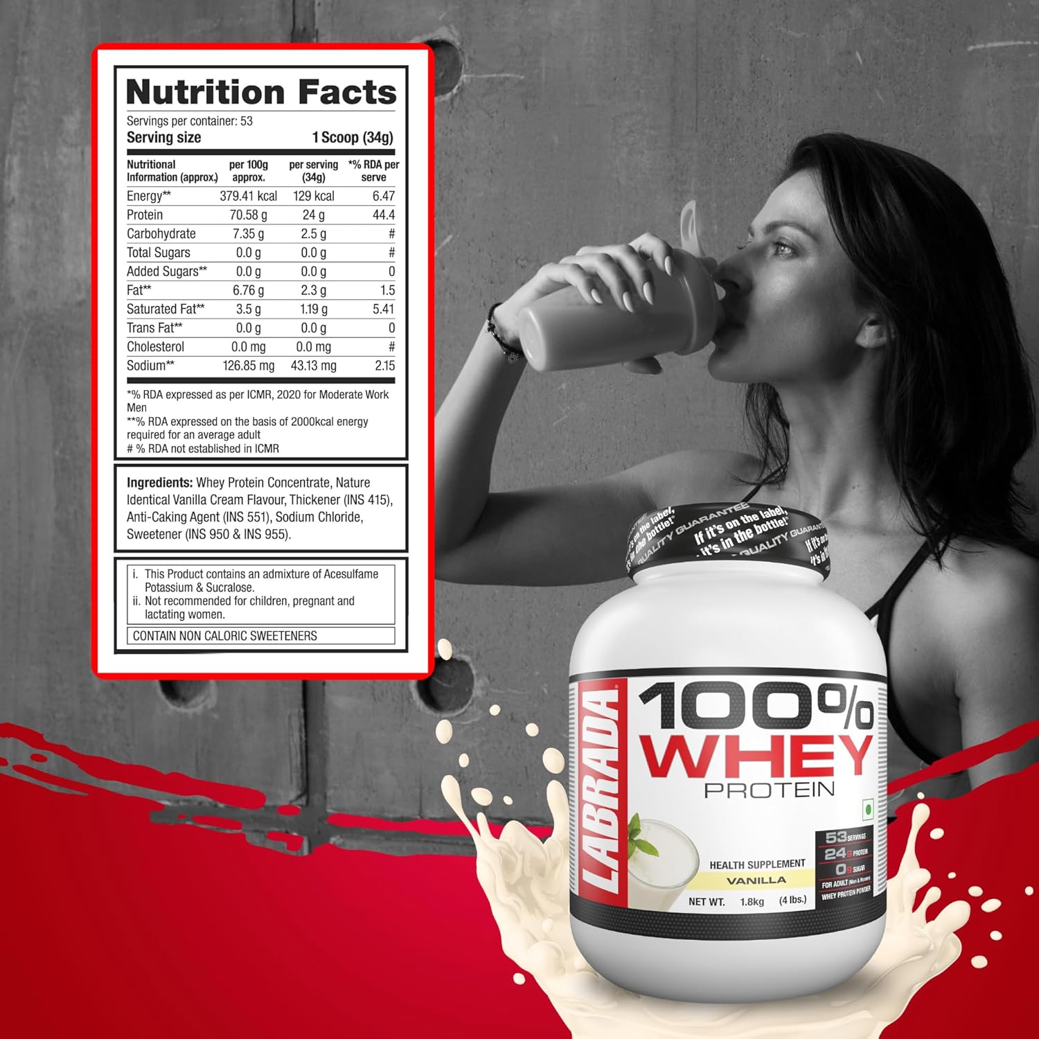 Labrada 100% Whey Protein 4 lbs. (1.8 kg) | 53 Servings (Vanilla) - Image 7