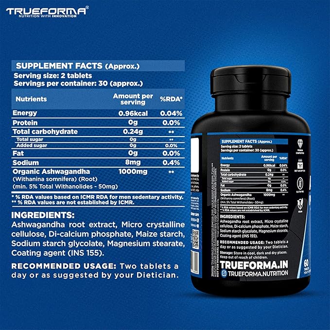 Trueforma Ashwa Pure 1000 – Ashwagandha Root Extract | 60 Tablets - Image 5